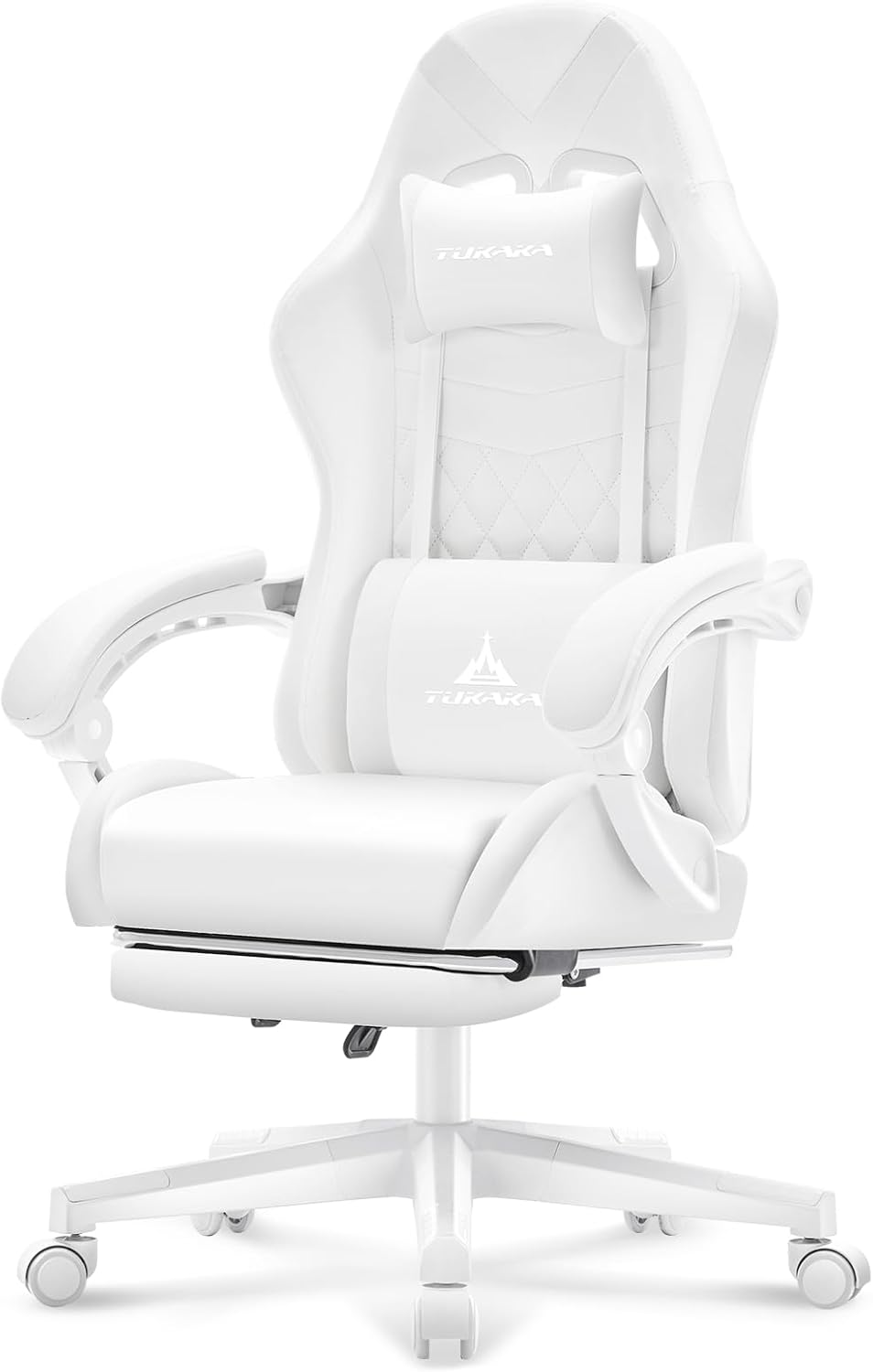 Gaming Chair - White Ergonomic Gaming Chair with Footrest,