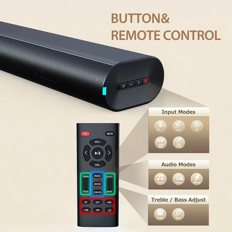 60W Sound Bars for TV Audio wi - Pc Gaming Apple ulasan dan harga