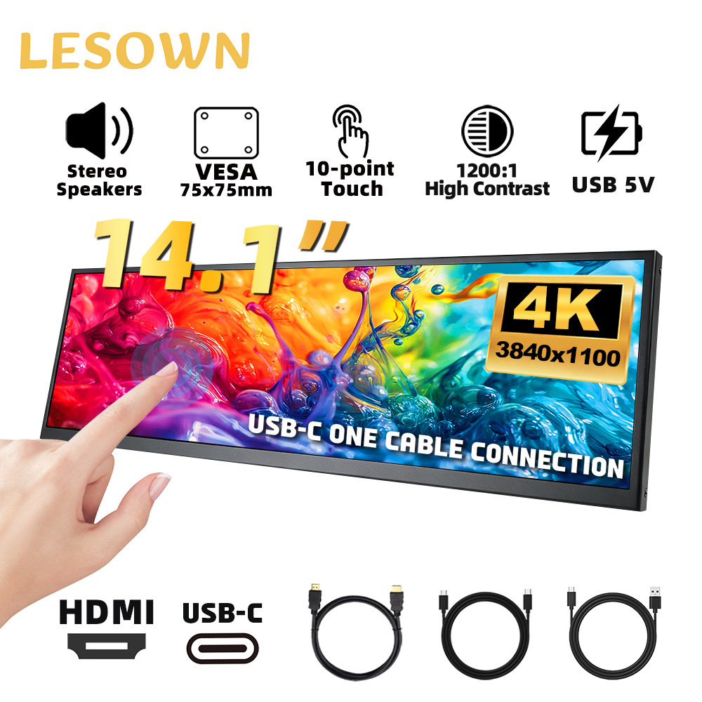 LESOWN PC Case Monitor 14.1inc - Pc Gaming Ultrawide Monitor ulasan dan harga